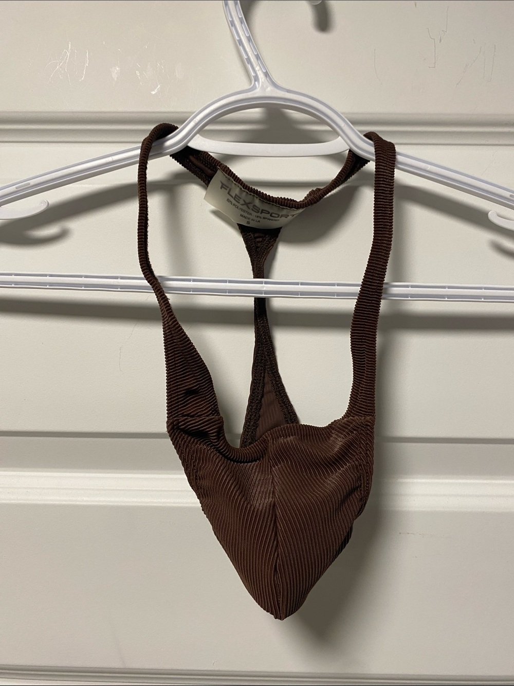 Men's Ribbed Brown Swim Bodysuit - Supportive One-Piece